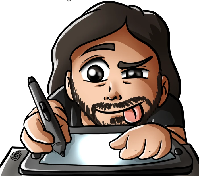 Autoportrait illustré de DamDSN dessinant sur sa tablette