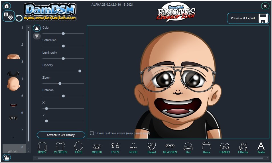 Exemple de création dans Emotes Creator Tool